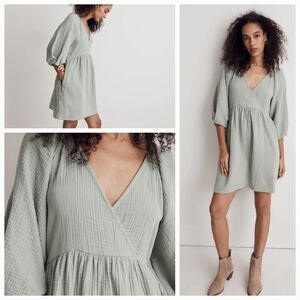 Madewell Marianna Puff-Sleeve mini Green Dress Size M